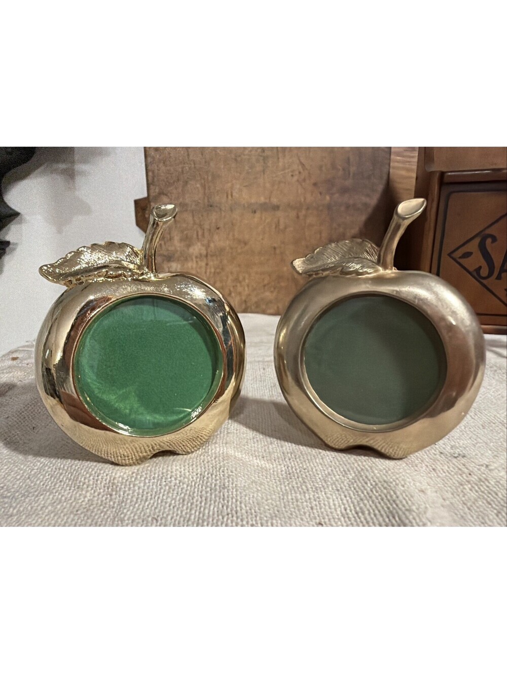 VTG Brass Apple Picture Frame Set Of 2 Mid Century Fits 1.5x1.5” Country Farm
